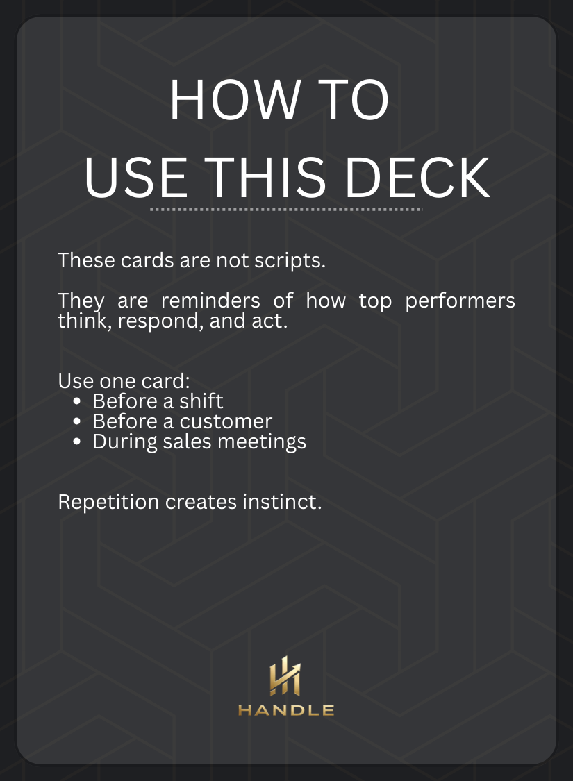 HANDLE: Car Sales Objection Training Deck (52 Cards)